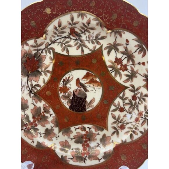 Antique C.F. Boseck Haida Austria Plates Pair Red Gold Scalloped 8" Japanesque - Picture 2 of 16